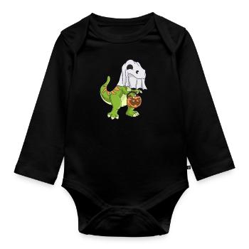 Dinosaur Halloween Ghost - Organic Longsleeve Baby Bodysuit - black - Front