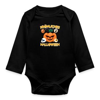 Fröhliches gruseliges Halloween - Baby Bio-Langarm-Body - Schwarz - Vorne