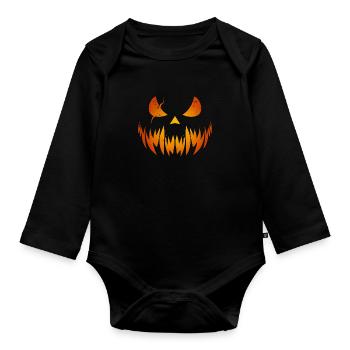 Masque de citrouille effrayant Halloween - Body Bébé bio manches longues - noir - Devant