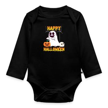 Happy Halloween Geist - Baby Bio-Langarm-Body - Schwarz - Vorne