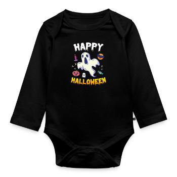 Happy Halloween Geist - Baby Bio-Langarm-Body - Schwarz - Vorne