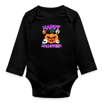 Fröhliches gruseliges Halloween - Baby Bio-Langarm-Body - Schwarz - Vorne