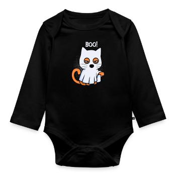 Boo Geister Halloween Katze - Baby Bio-Langarm-Body - Schwarz - Vorne