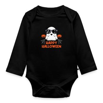 Happy Geister Halloween - Baby Bio-Langarm-Body - Schwarz - Vorne