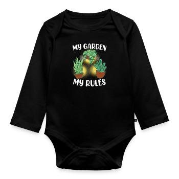 Mein Garten meine Regeln Schrebergarten - Baby Bio-Langarm-Body - Schwarz - Vorne