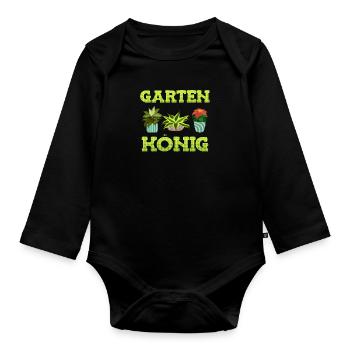 Garten König Garten Boss Schrebergarten - Baby Bio-Langarm-Body - Schwarz - Vorne
