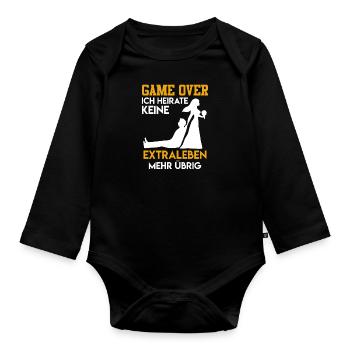 Game over - JGA Männer Hochzeit - Baby Bio-Langarm-Body - Schwarz - Vorne