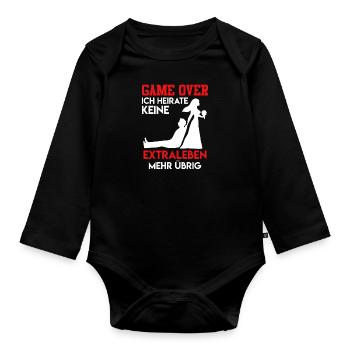 Game over - JGA Männer Hochzeit - Baby Bio-Langarm-Body - Schwarz - Vorne