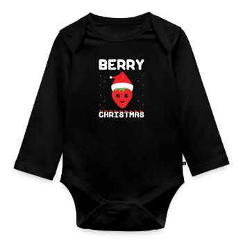 Berry Christmas, Vegan Live, Frohe Weihnachten - Baby Bio-Langarm-Body - Schwarz - Vorne