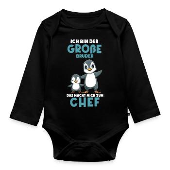 Ich bin jetzt ein großer Bruder Chef - Süße - Baby Bio-Langarm-Body - Schwarz - Vorne