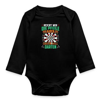 Frauen Darts Damen Dartpfeile Dartscheibe Dart - Baby Bio-Langarm-Body - Schwarz - Vorne