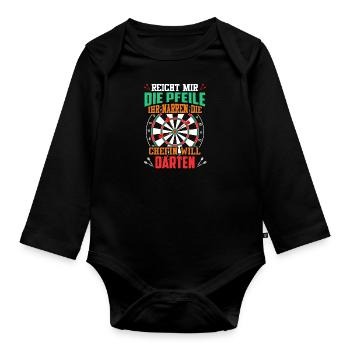 Frauen Darts Damen Dartpfeile Dartscheibe Dart - Baby Bio-Langarm-Body - Schwarz - Vorne