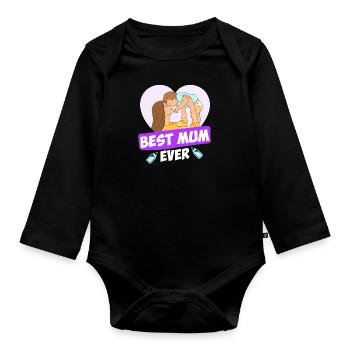 Best Mum Ever Best Mom in the World Mother Child - Organic Longsleeve Baby Bodysuit - black - Front