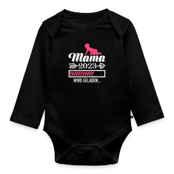 Mama 2023 loading Mutter schwanger Mädchen Mama - Baby Bio-Langarm-Body - Schwarz - Vorne