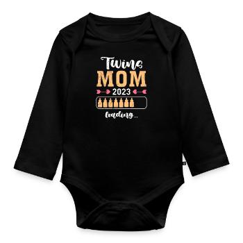 Zwillingsmama 2023 Mutter Zwillinge Baby Mama - Baby Bio-Langarm-Body - Schwarz - Vorne