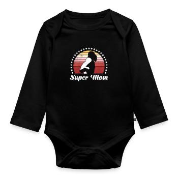 Super Mama Bear Family Mother Child Mama - Organic Longsleeve Baby Bodysuit - black - Front