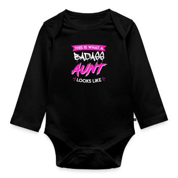 This is what cool aunt from family Badass Aunt looks like - Organic Longsleeve Baby Bodysuit - black - Front