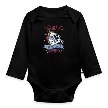 Best Uncle ever Bodybuilder Uncle Unicorn Uncle - Organic Longsleeve Baby Bodysuit - black - Front