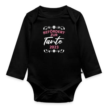 Befördert zur Tante 2023 Ich werde Tante - Baby Bio-Langarm-Body - Schwarz - Vorne