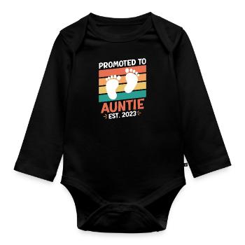 Promoted to Aunt 2023 Promotion Best Aunt - Organic Longsleeve Baby Bodysuit - black - Front