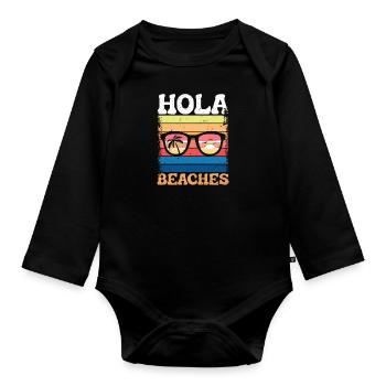 Hello Beaches - Organic Longsleeve Baby Bodysuit - black - Front
