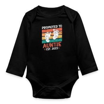 Promoted to Aunt 2023 Promotion Best Aunt - Organic Longsleeve Baby Bodysuit - black - Front