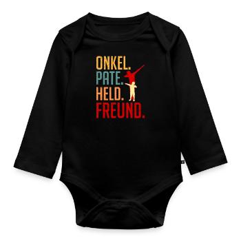 Onkel Pate Held Freund Onkel - Baby Bio-Langarm-Body - Schwarz - Vorne