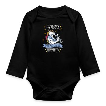 Best Uncle ever Bodybuilder Uncle Unicorn Uncle - Organic Longsleeve Baby Bodysuit - black - Front