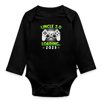 Onkel 2.0 loading zweifacher Onkel Onkel 2023 - Baby Bio-Langarm-Body - Schwarz - Vorne