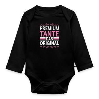 Premium Tante das Original Patentante Tante - Baby Bio-Langarm-Body - Schwarz - Vorne