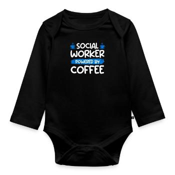 Powered with Coffee Cup Social Worker - Organic Longsleeve Baby Bodysuit - black - Front