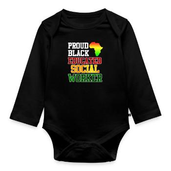 Africa Education I am a proud social worker - Organic Longsleeve Baby Bodysuit - black - Front