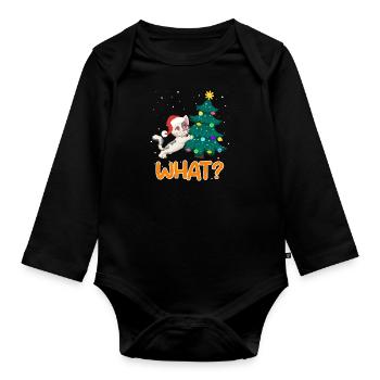 What? Lustige Katze Tannenbaum Kätzchen - Baby Bio-Langarm-Body - Schwarz - Vorne