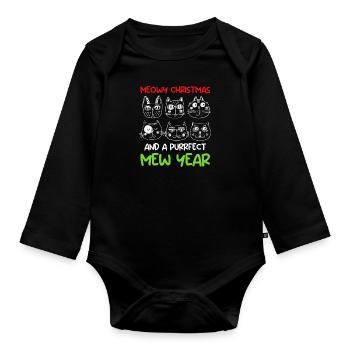 Miaou de Noël et un chat purrfect année - Body Bébé bio manches longues - noir - Devant
