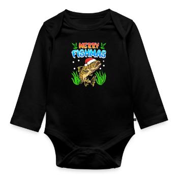 Trout Angler Joyeux Fishmas Angler Noël - Body Bébé bio manches longues - noir - Devant
