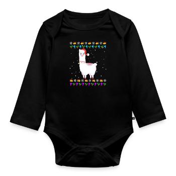 Noël moche Lama Alpaga Noël - Body Bébé bio manches longues - noir - Devant
