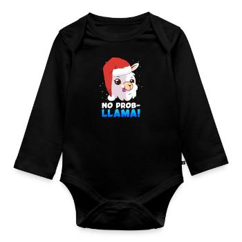 No Prob LLama Lampa Alpaca Christmas - Organic Longsleeve Baby Bodysuit - black - Front