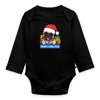 Mops Hund Hundebesitzer Merry Christmas - Baby Bio-Langarm-Body - Schwarz - Vorne