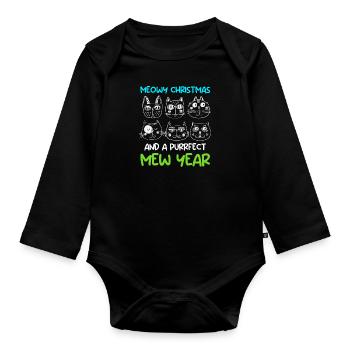 Miaou de Noël et un chat purrfect année - Body Bébé bio manches longues - noir - Devant