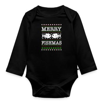 Laid Noël Pêcheur Poisson Pêcheur Noël - Body Bébé bio manches longues - noir - Devant