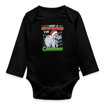 Je veux un hippotme pour Noël - Body Bébé bio manches longues - noir - Devant