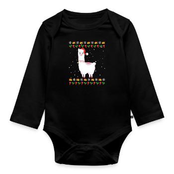 Noël moche Lama Alpaga Noël - Body Bébé bio manches longues - noir - Devant