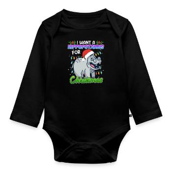 Je veux un hippotme pour Noël - Body Bébé bio manches longues - noir - Devant