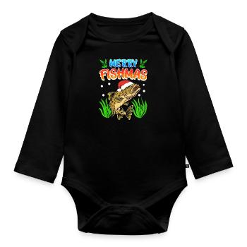 Trout Angler Joyeux Fishmas Angler Noël - Body Bébé bio manches longues - noir - Devant