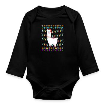 Noël moche Lama Alpaga Noël - Body Bébé bio manches longues - noir - Devant