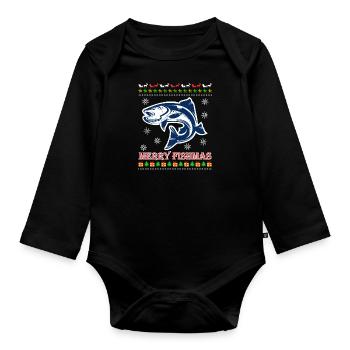 Ange Noël Joyeux Poissonnier Pêcheur - Body Bébé bio manches longues - noir - Devant