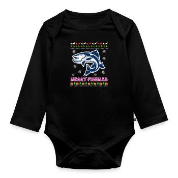 Ange Noël Joyeux Poissonnier Pêcheur - Body Bébé bio manches longues - noir - Devant