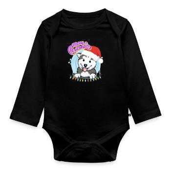 Joyeux Noël Husky Puppy Noël - Body Bébé bio manches longues - noir - Devant