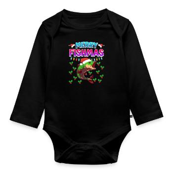 Niklaus Fish Noël Joyeux Fishmas - Body Bébé bio manches longues - noir - Devant