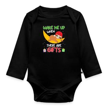 Weckt mich wenn es Geschenke gibt Faultier - Baby Bio-Langarm-Body - Schwarz - Vorne